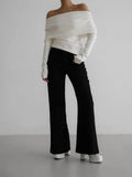 Sculpted Fold-Over Off-Shoulder Ribbed Knit Top - WEUXS