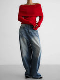 Off Shoulder Ribbed Knit Top - View 6 | WEUXS