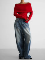 Off Shoulder Ribbed Knit Top - View 6 | WEUXS