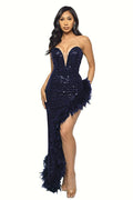 Sequin Feather Trimmed Dress - WEUXS