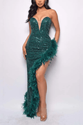 Sequin Feather Trimmed Dress - WEUXS