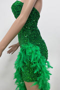 Sequin Feather Trimmed Dress - WEUXS