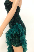 Sequin Feather Trimmed Dress - WEUXS