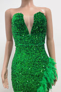 Sequin Feather Trimmed Dress - WEUXS