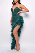Sequin Feather Trimmed Dress - WEUXS