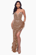 Sequin Feather Trimmed Dress - WEUXS