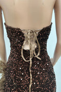 Sequin Feather Trimmed Dress - WEUXS