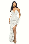 Sequin Feather Trimmed Dress - WEUXS
