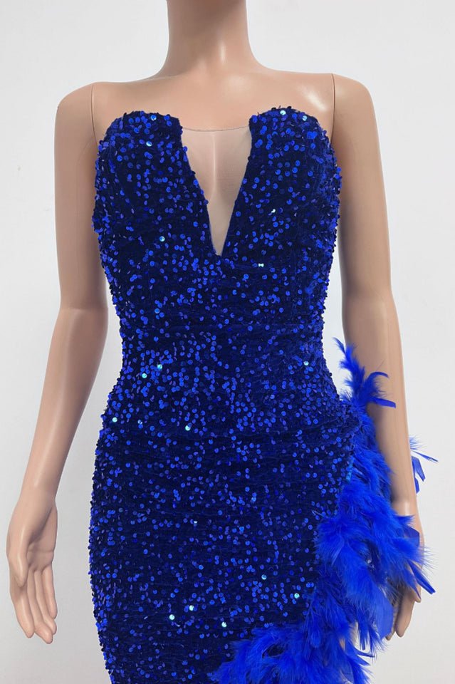 Sequin Feather Trimmed Dress - WEUXS