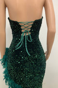 Sequin Feather Trimmed Dress - WEUXS