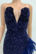 Sequin Feather Trimmed Dress - WEUXS