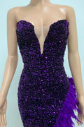 Sequin Feather Trimmed Dress - WEUXS