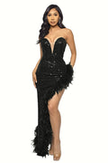 Sequin Feather Trimmed Dress - WEUXS