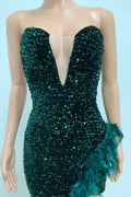 Sequin Feather Trimmed Dress - WEUXS