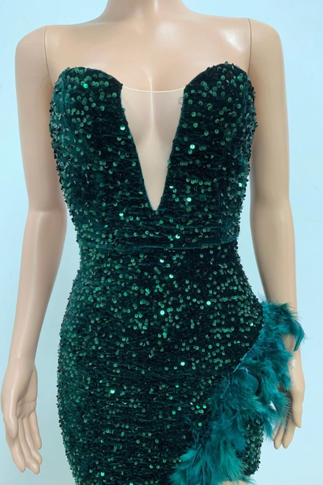 Sequin Feather Trimmed Dress - WEUXS