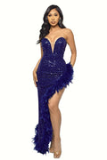 Sequin Feather Trimmed Dress - WEUXS