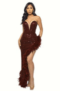 Sequin Feather Trimmed Dress - WEUXS