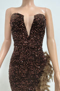 Sequin Feather Trimmed Dress - WEUXS