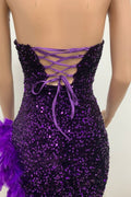 Sequin Feather Trimmed Dress - WEUXS