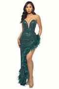 Sequin Feather Trimmed Dress - WEUXS