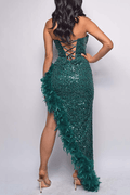 Sequin Feather Trimmed Dress - WEUXS
