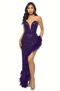 Sequin Feather Trimmed Dress - WEUXS