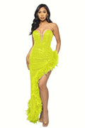 Sequin Feather Trimmed Dress - WEUXS