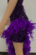 Sequin Feather Trimmed Dress - WEUXS