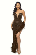 Sequin Feather Trimmed Dress - WEUXS