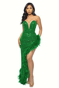 Sequin Feather Trimmed Dress - WEUXS
