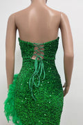 Sequin Feather Trimmed Dress - WEUXS