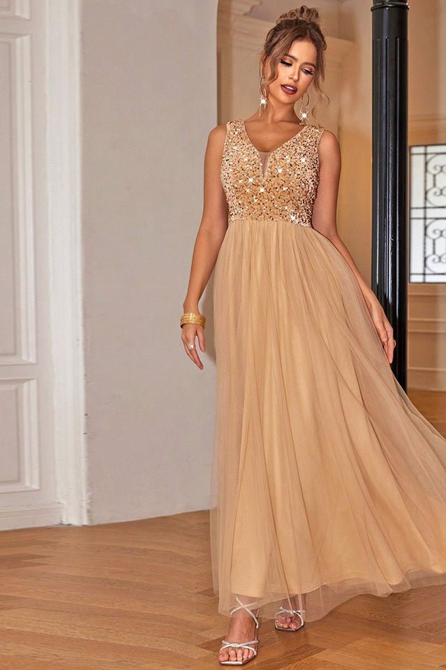 Sequin & Tulle A Line Formal Dress - WEUXS