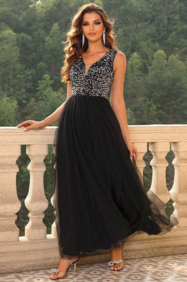 Sequin & Tulle A Line Formal Dress - WEUXS