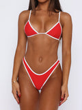 Front view of a red bikini with white trim