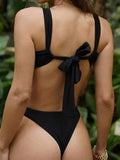 One Piece Swimsuit with Twist V-Neck and Cutouts - View 6 | WEUXS