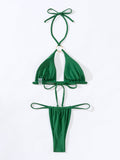Green string bikini bottom with ruching detail