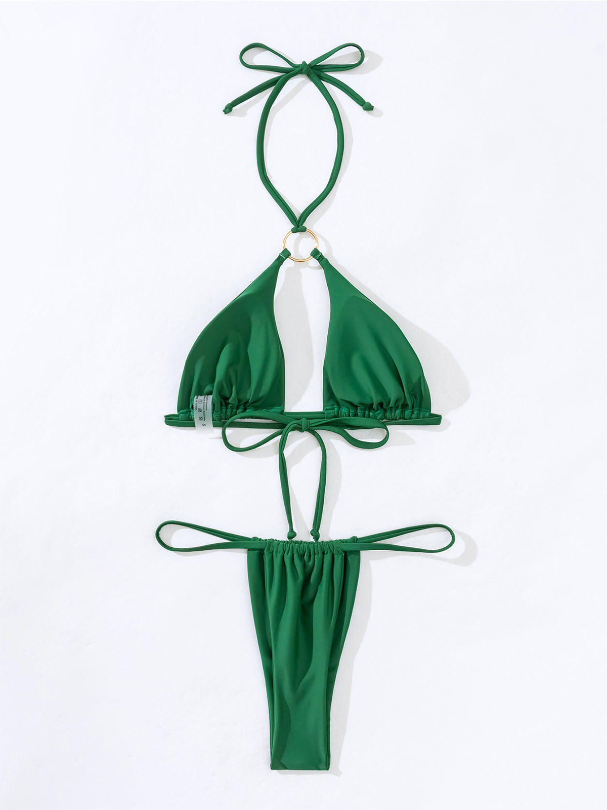 Green string bikini bottom with ruching detail