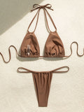 Brown bikini set with adjustable ties and cinched detailing