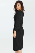 Sheath Ruched Long Sleeve Knit Dress - WEUXS