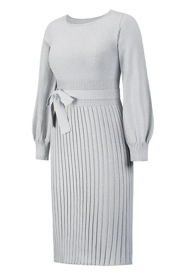 Sheath Ruched Long Sleeve Knit Dress - WEUXS