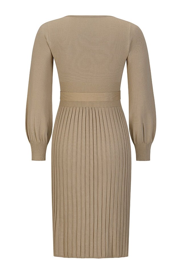 Sheath Ruched Long Sleeve Knit Dress - WEUXS