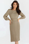 Sheath Ruched Long Sleeve Knit Dress - WEUXS