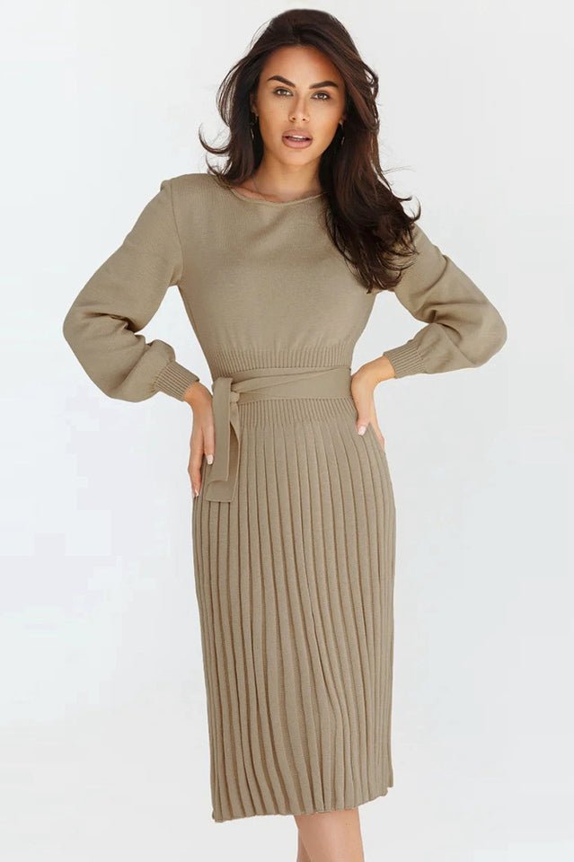 Sheath Ruched Long Sleeve Knit Dress - WEUXS