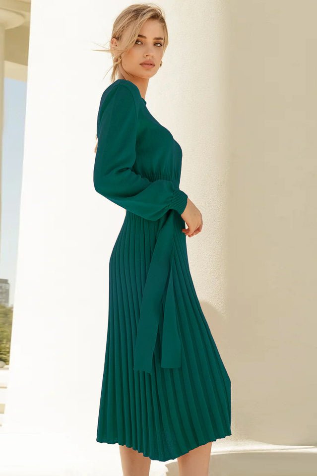 Sheath Ruched Long Sleeve Knit Dress - WEUXS