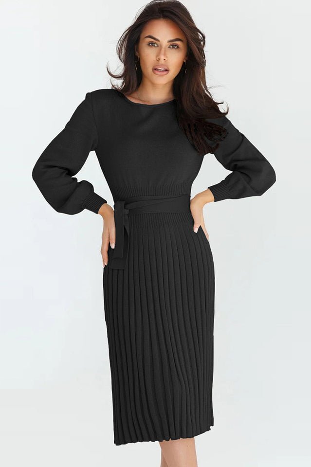 Sheath Ruched Long Sleeve Knit Dress - WEUXS
