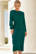 Sheath Ruched Long Sleeve Knit Dress - WEUXS