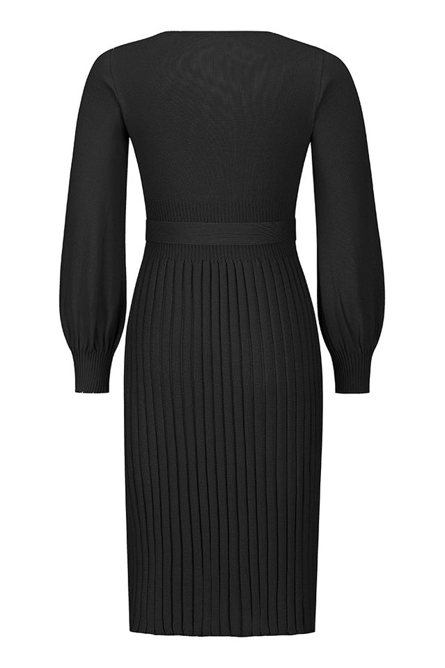 Sheath Ruched Long Sleeve Knit Dress - WEUXS
