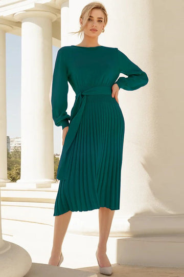 Sheath Ruched Long Sleeve Knit Dress - WEUXS