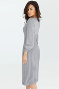 Sheath Ruched Long Sleeve Knit Dress - WEUXS