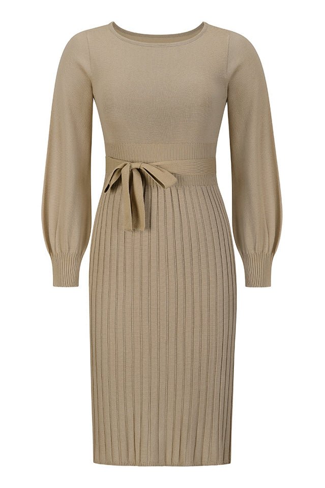 Sheath Ruched Long Sleeve Knit Dress - WEUXS